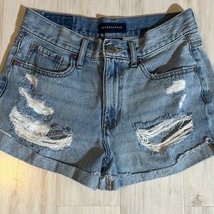 Aeropostale Women's Ripped Jean Shorts - Light Blue